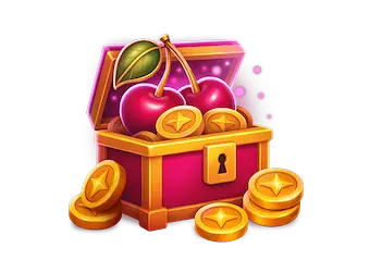 Skattkista med körsbär som illustrerar välkomstbonusen på slots